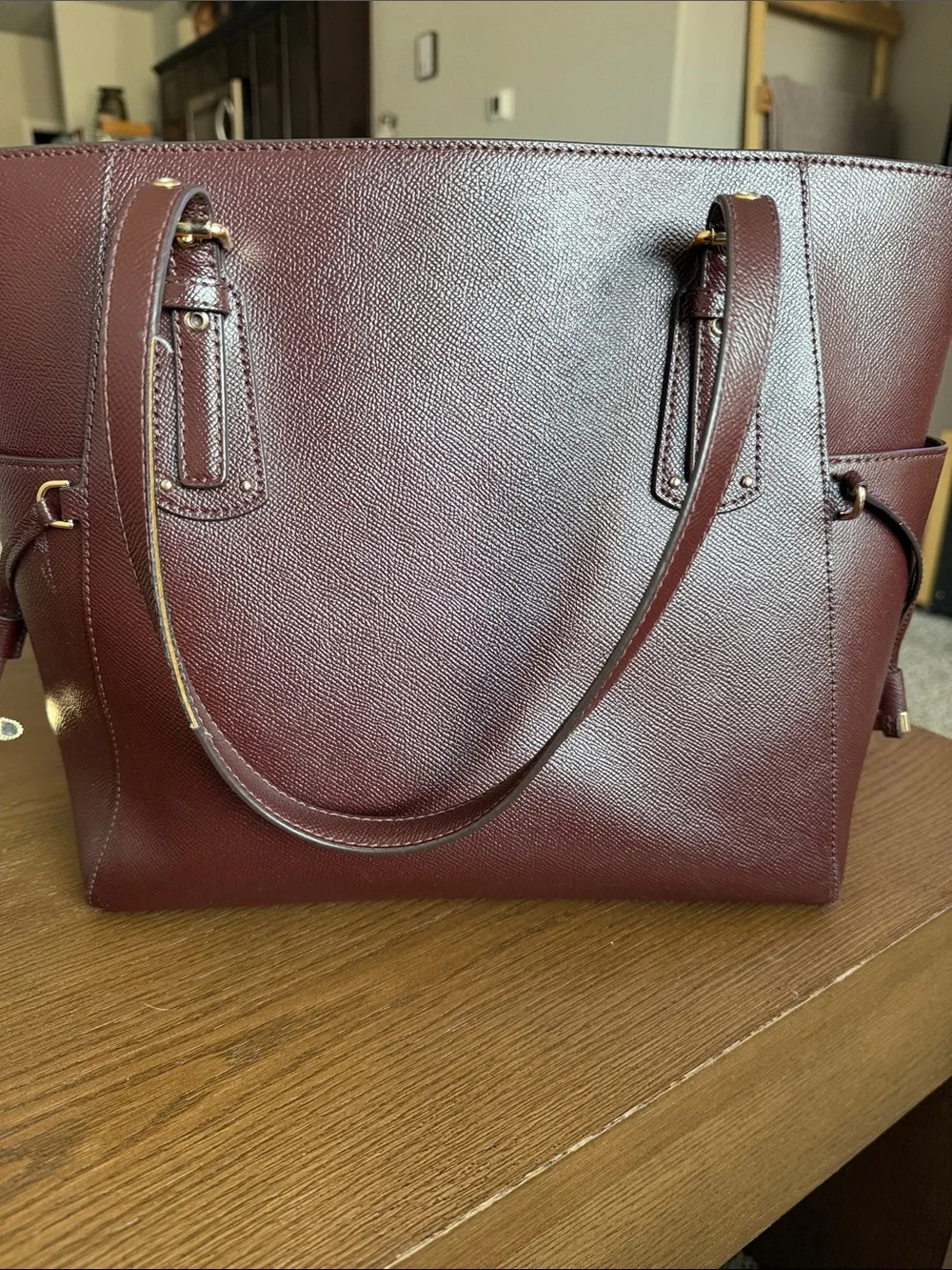 Michael Kors Maroon Saffiano Leather Tote with Gold Hardware